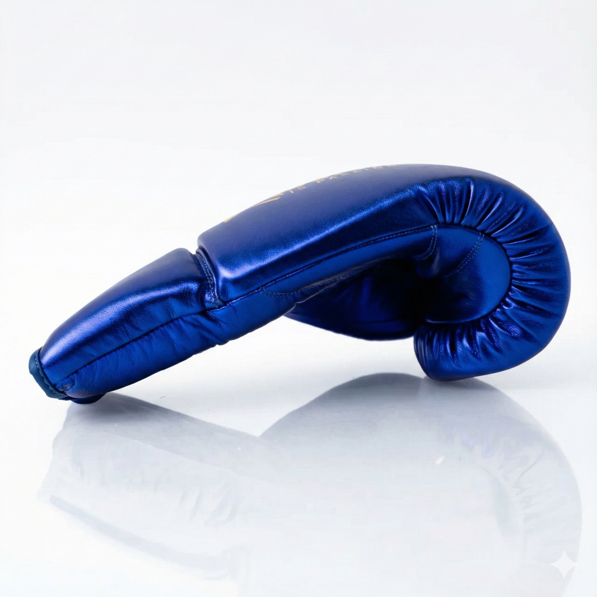 Metallic Royal Blue 14oz Lace-Up Sparring Gloves with Gold Logo