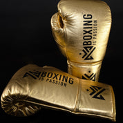 Boxing is Passion™ Lace Up  Metallic Gold Training Boxing Gloves