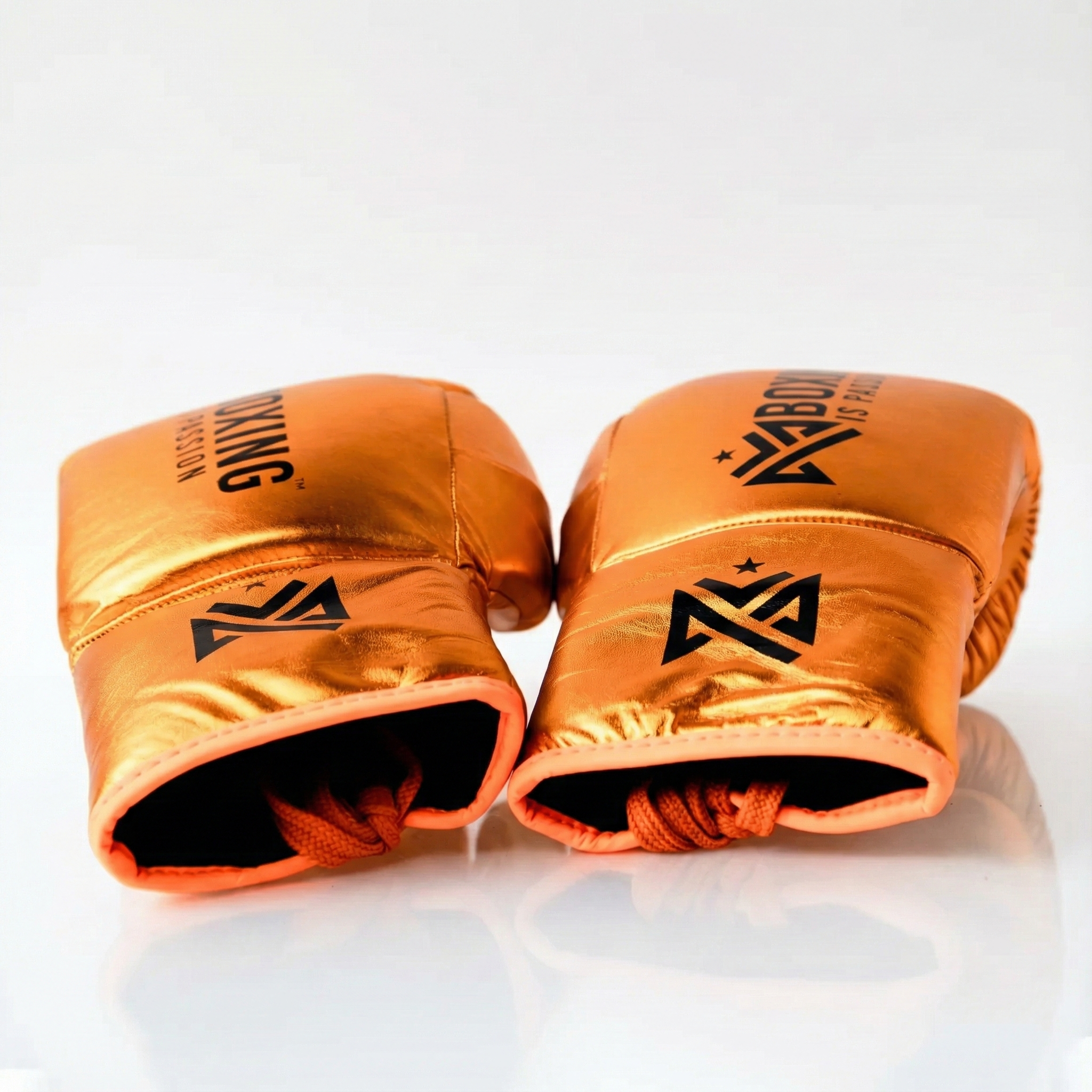 Metallic Orange 14oz Lace-Up Sparring Gloves with Black Logo
