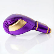 Metallic Purple 14oz Velcro Sparring Gloves with Gold Logo