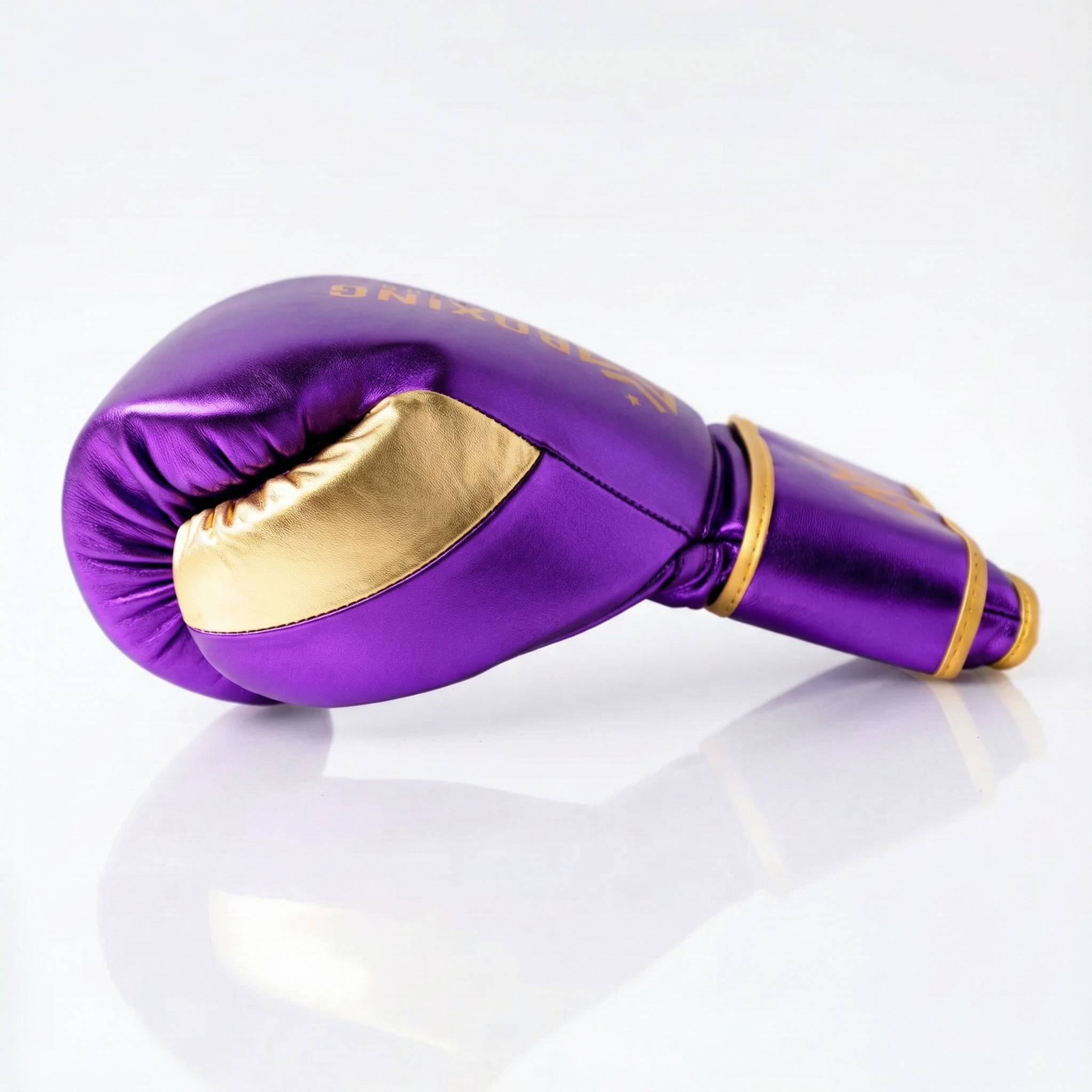 Metallic Purple 14oz Velcro Sparring Gloves with Gold Logo