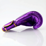 Metallic Purple 14oz Velcro Sparring Gloves with Gold Logo