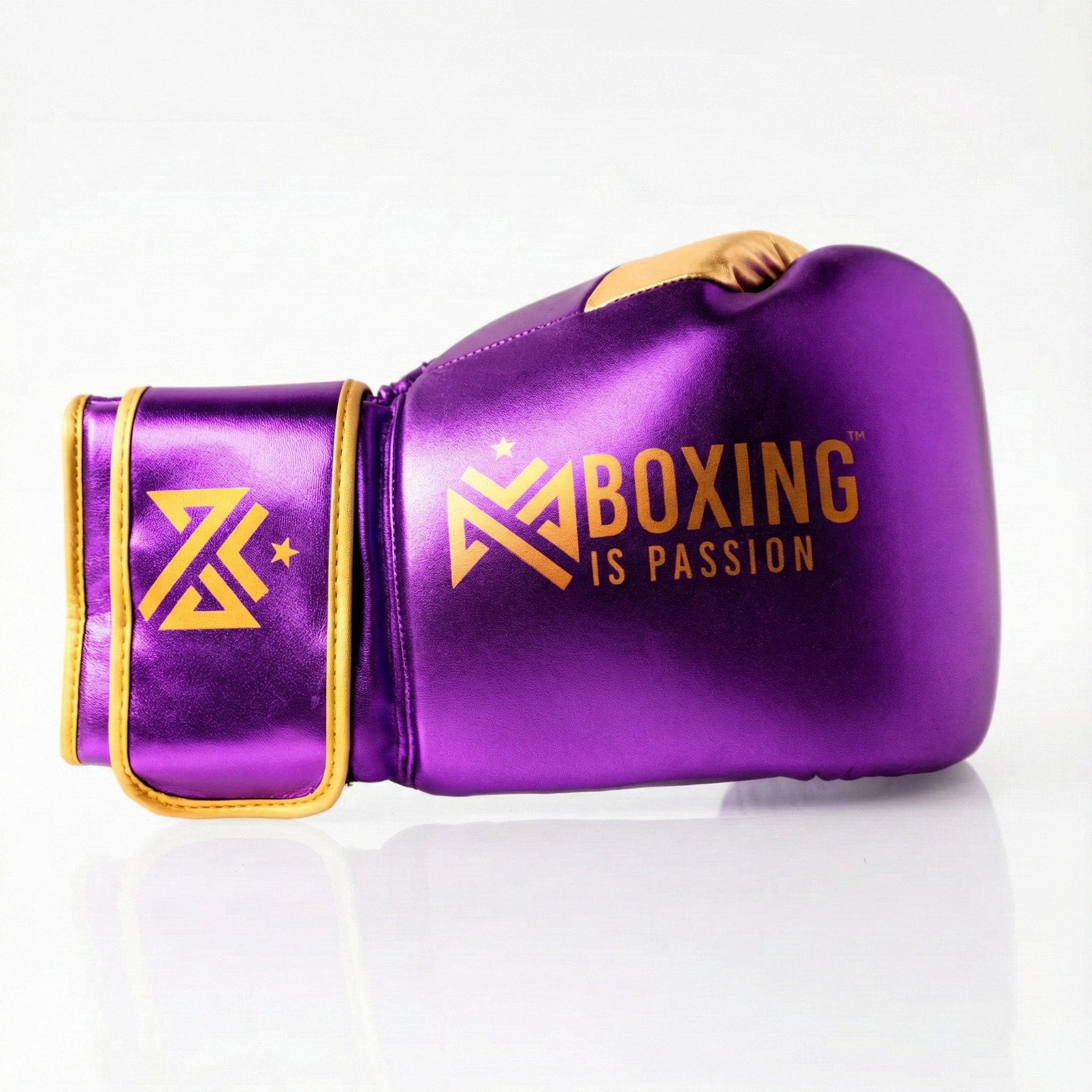 Metallic Purple 14oz Velcro Sparring Gloves with Gold Logo