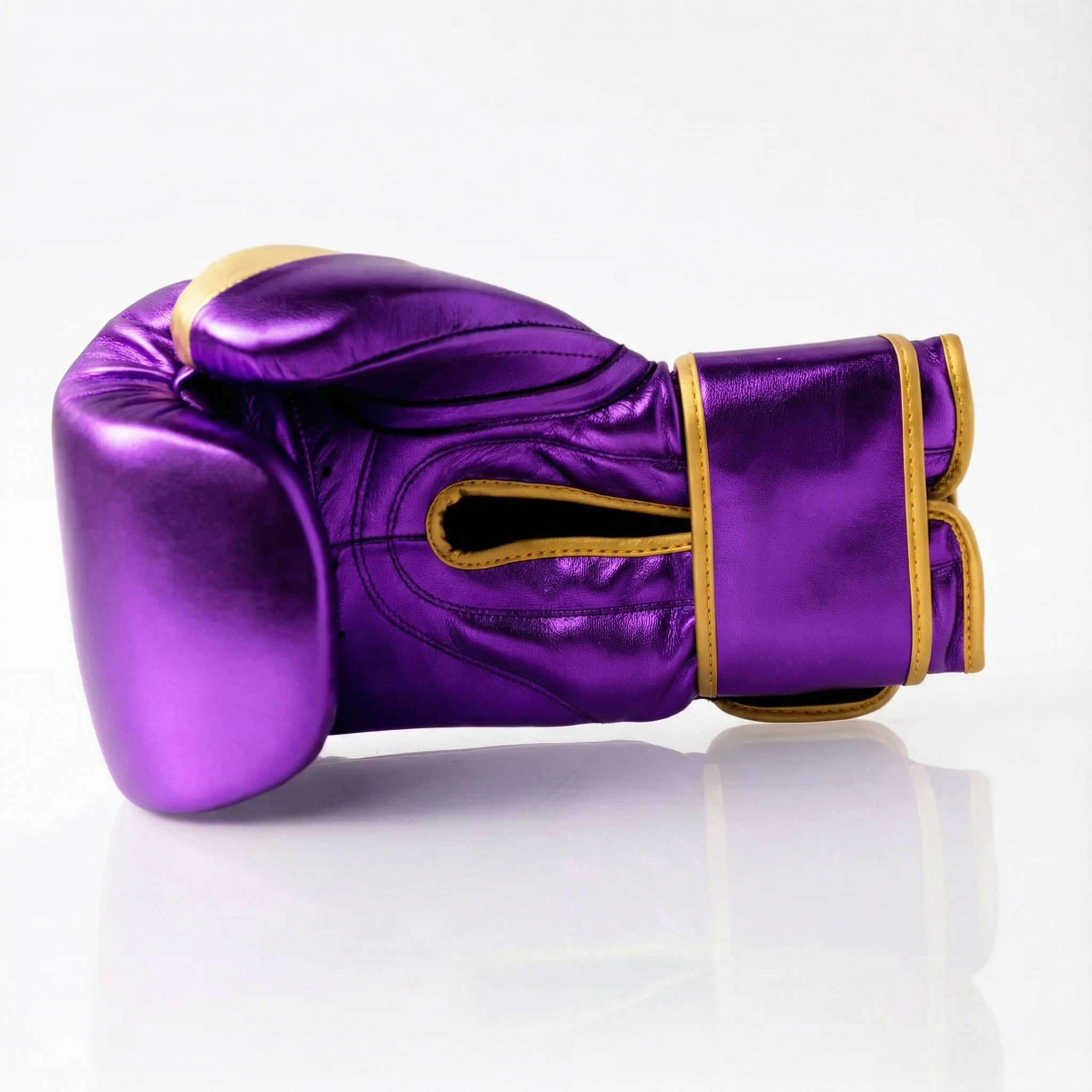 Metallic Purple 14oz Velcro Sparring Gloves with Gold Logo