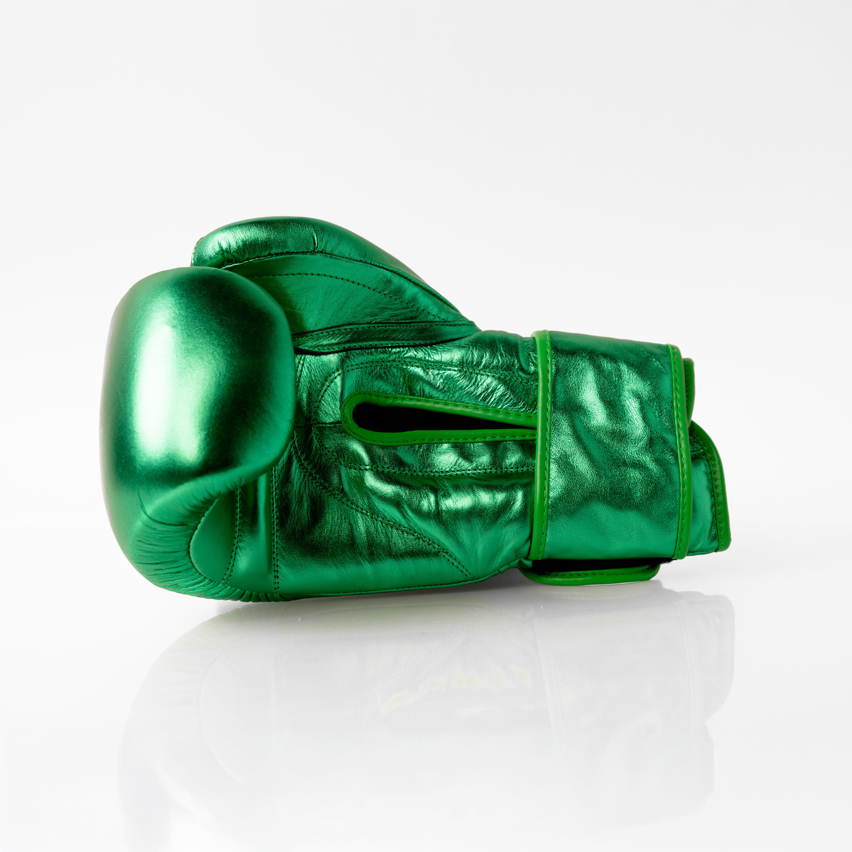 Metallic Green 14oz Velcro Sparring Gloves with Black Logo