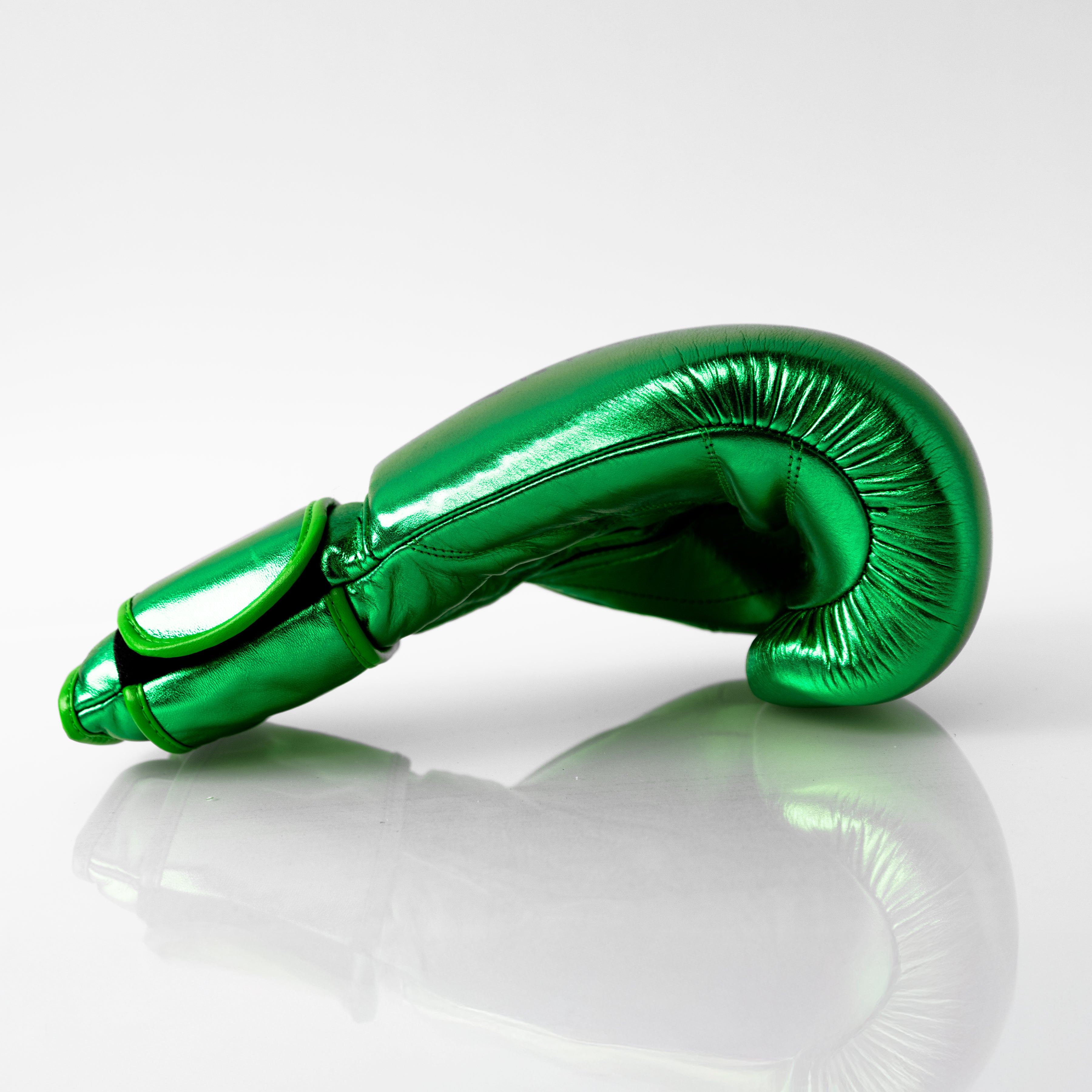 Metallic Green 14oz Velcro Sparring Gloves with Black Logo
