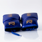 Metallic Royal Blue 14oz Lace-Up Sparring Gloves with Gold Logo