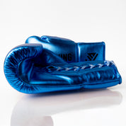 Metallic Light Blue Lace Up 14oz Sparring Gloves