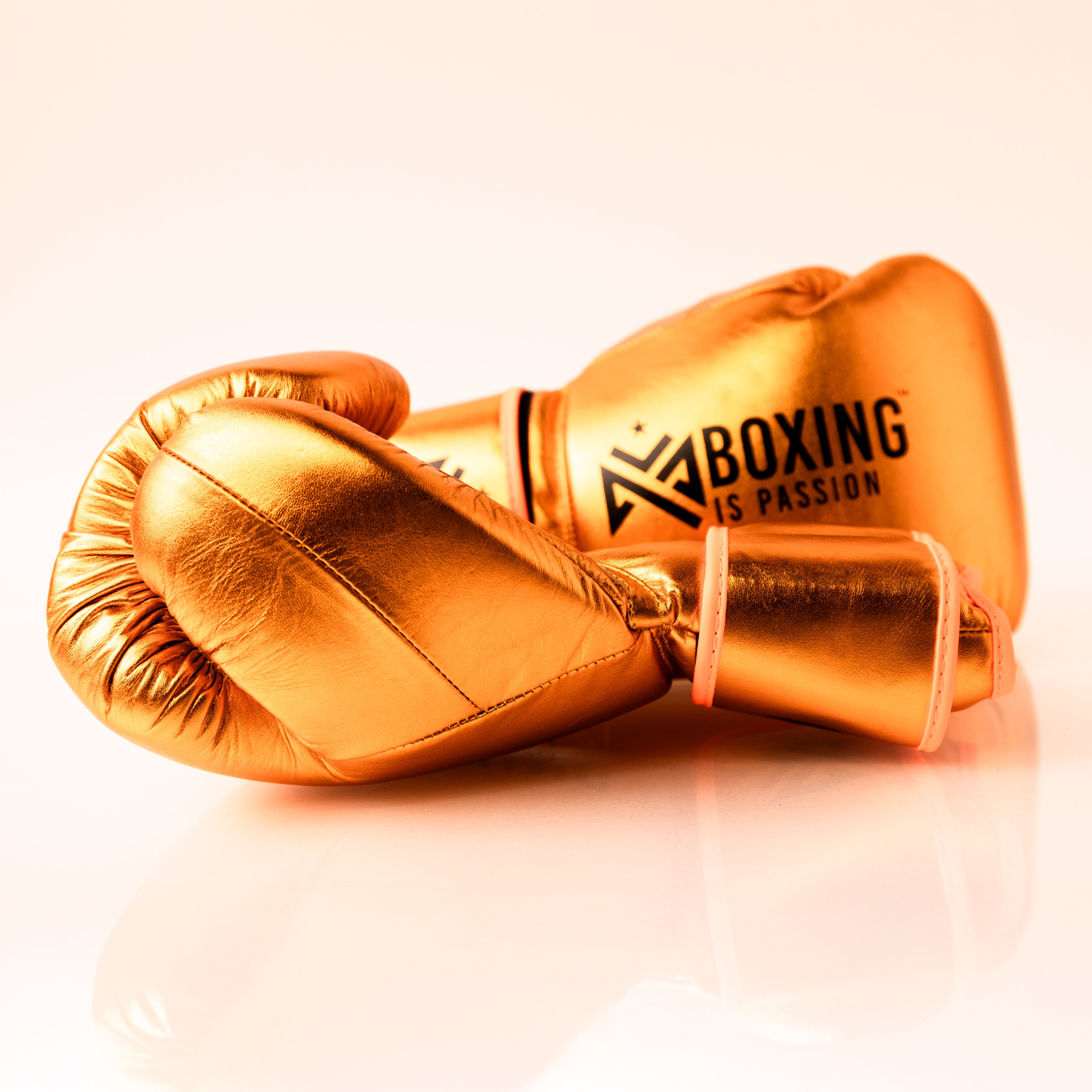 Metallic Gold 14oz Velcro Sparring Gloves with Black Logo