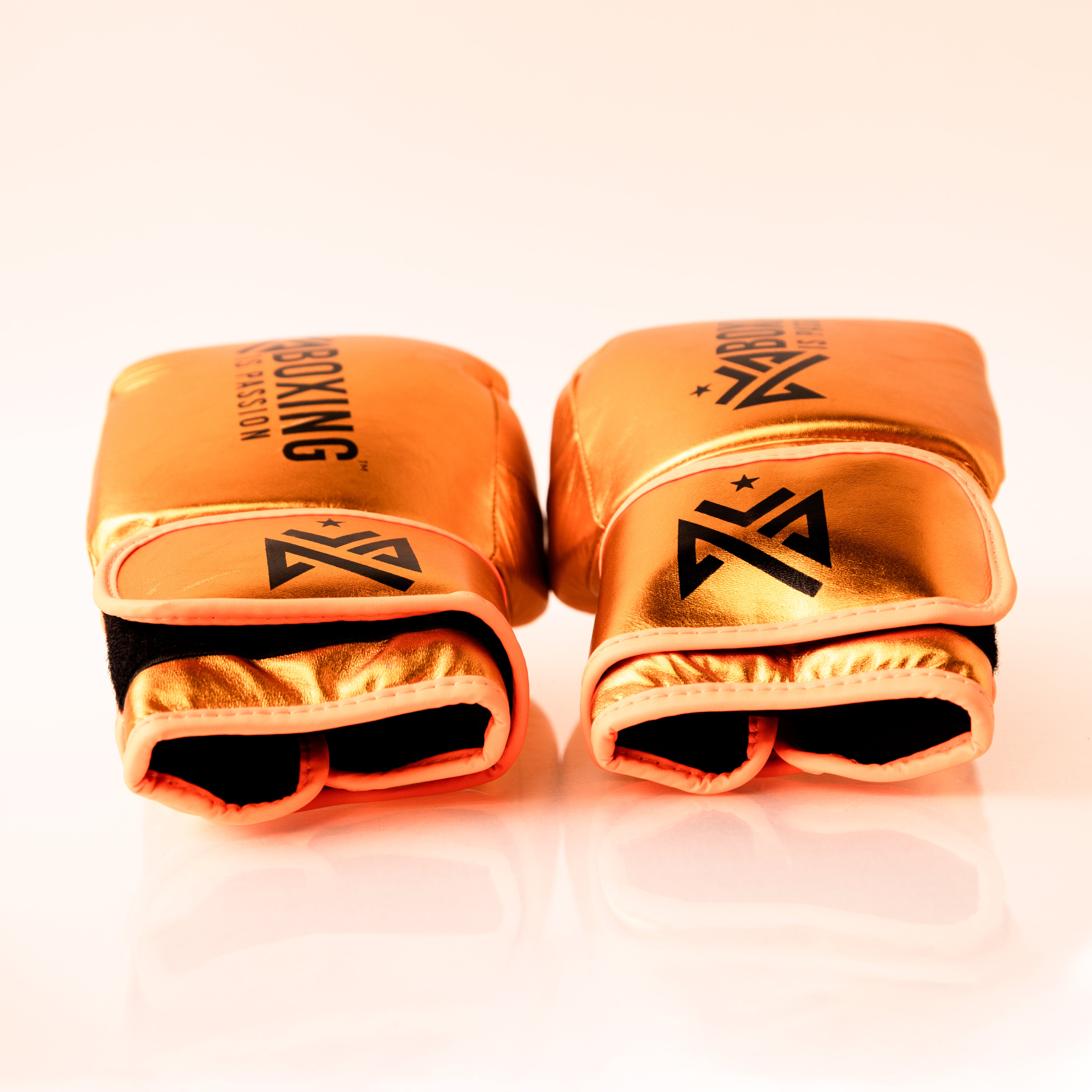Metallic Gold 14oz Velcro Sparring Gloves with Black Logo