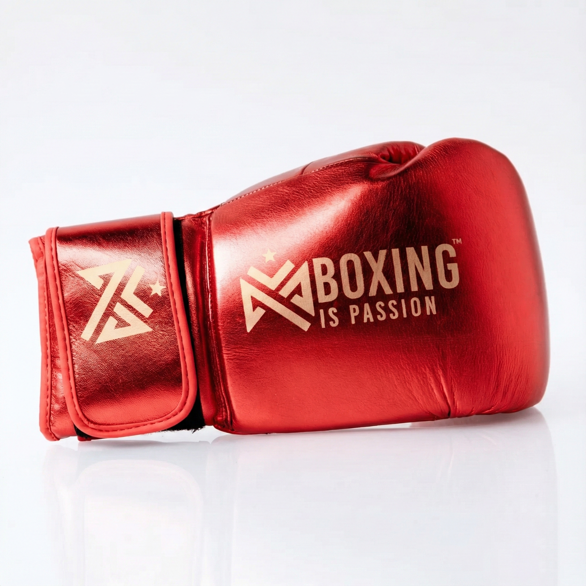 Metallic Red 14oz Velcro Sparring Gloves with Gold Logo