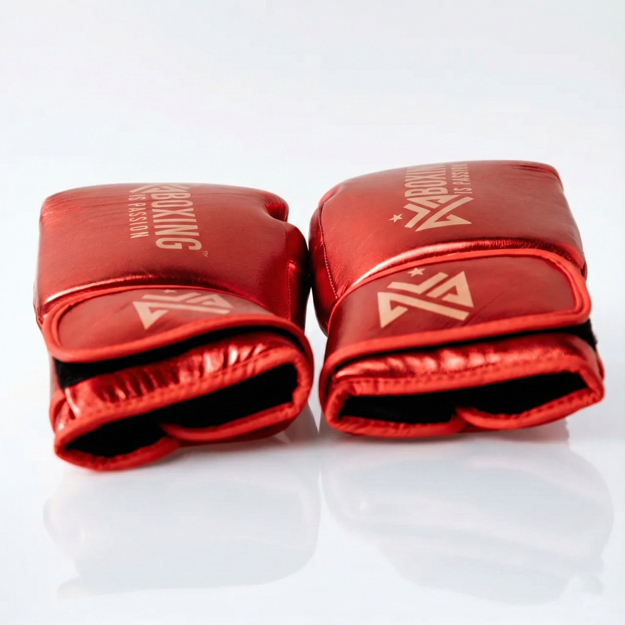 Metallic Red 14oz Velcro Sparring Gloves with Gold Logo