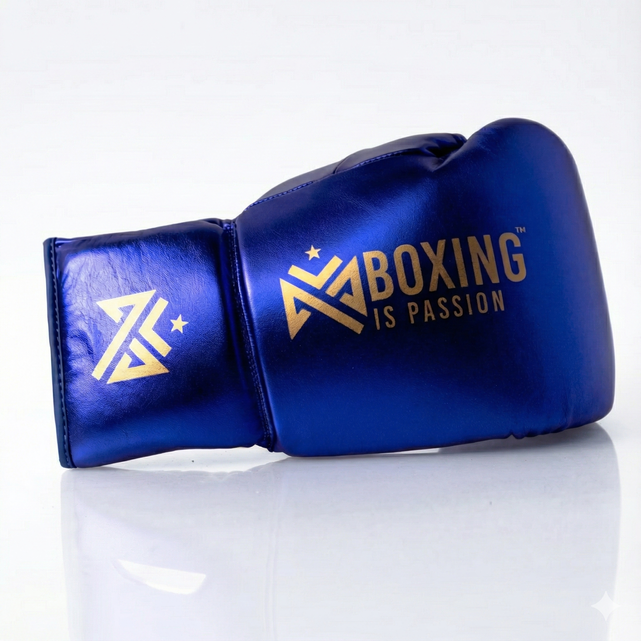 Metallic Royal Blue 14oz Lace-Up Sparring Gloves with Gold Logo