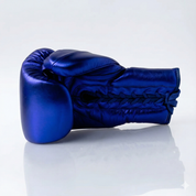 Metallic Royal Blue 14oz Lace-Up Sparring Gloves with Gold Logo
