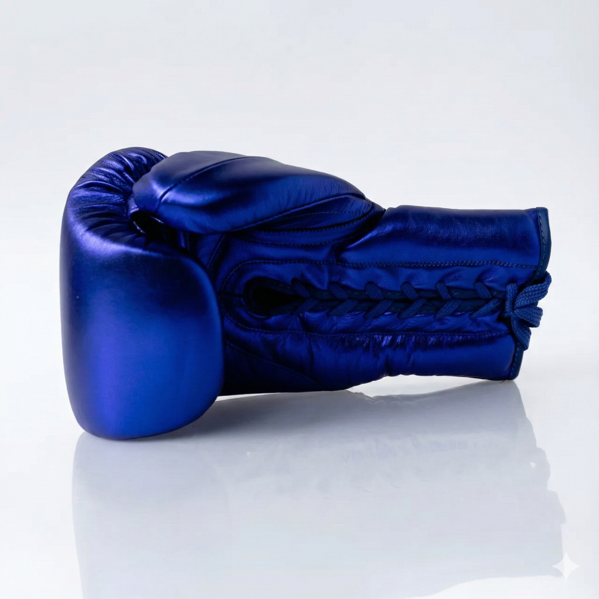 Metallic Royal Blue 14oz Lace-Up Sparring Gloves with Gold Logo